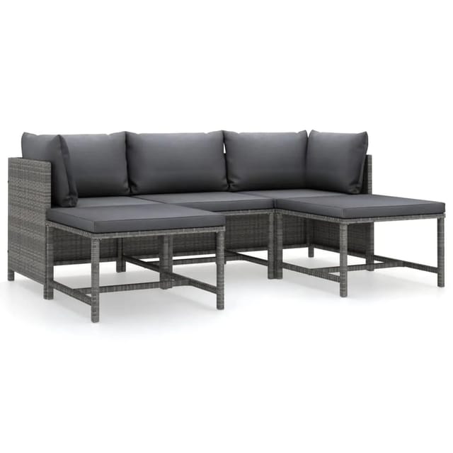 vidaXL 5-tlg Garten-Lounge-Set mit Kissen Poly Rattan Grau Modell 4
