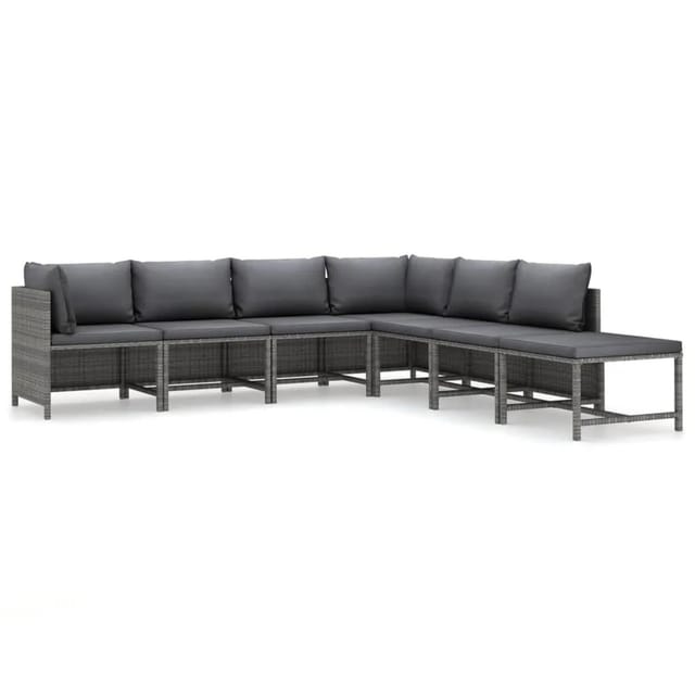 vidaXL 7-tlg Garten-Lounge-Set mit Kissen Poly Rattan Grau Modell 7