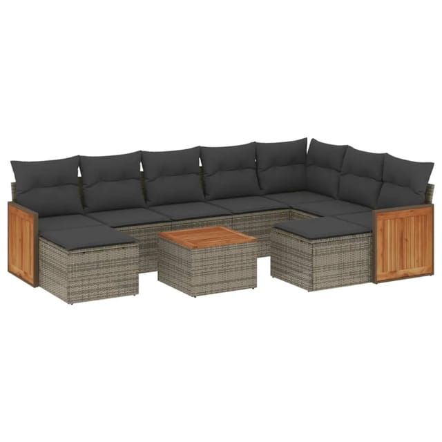 vidaXL 10-tlg Garten-Sofagarnitur mit Kissen Grau Poly Rattan Modell 89
