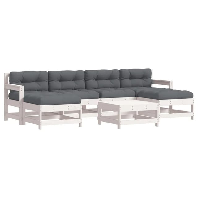 vidaXL 7-tlg Garten-Lounge-Set mit Kissen Weiß Massivholz Modell 12