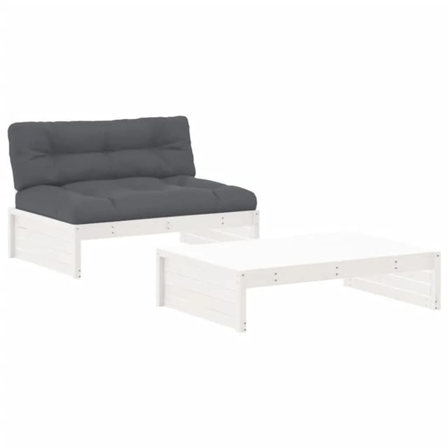 vidaXL 2-tlg Garten-Lounge-Set mit Kissen Weiß Massivholz Modell 1