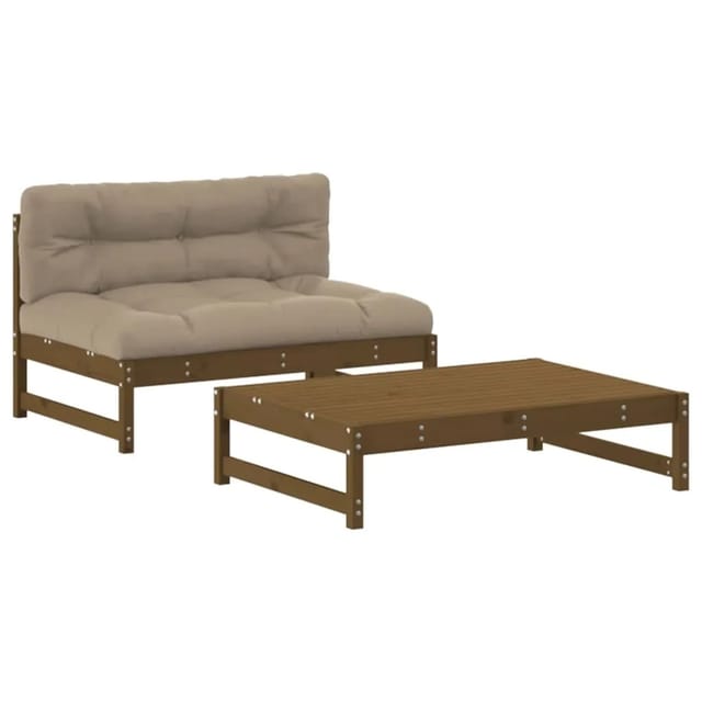 vidaXL 2-tlg Garten-Lounge-Set mit Kissen Honigbraun Massivholz