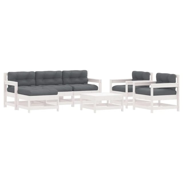 vidaXL 7-tlg Garten-Lounge-Set mit Kissen Weiß Massivholz Modell 3