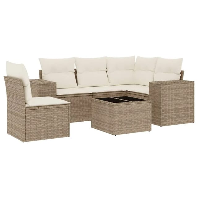 vidaXL 6-tlg Garten-Sofagarnitur mit Kissen Beige Poly Rattan Modell 250