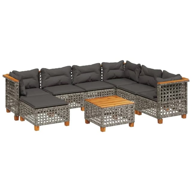 vidaXL 8-tlg Garten-Sofagarnitur mit Kissen Grau Poly Rattan Modell 170