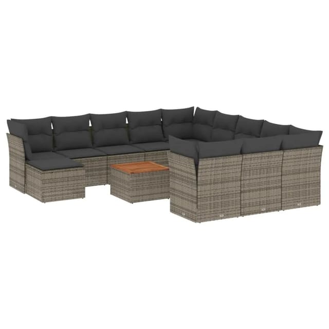 vidaXL 13-tlg Garten-Sofagarnitur mit Kissen Grau Poly Rattan Modell 27