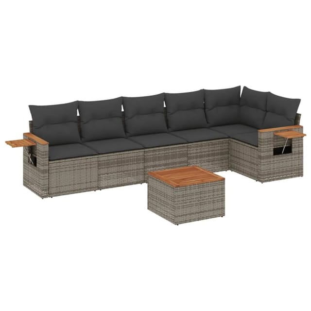 vidaXL 7-tlg Garten-Sofagarnitur mit Kissen Grau Poly Rattan Modell 159
