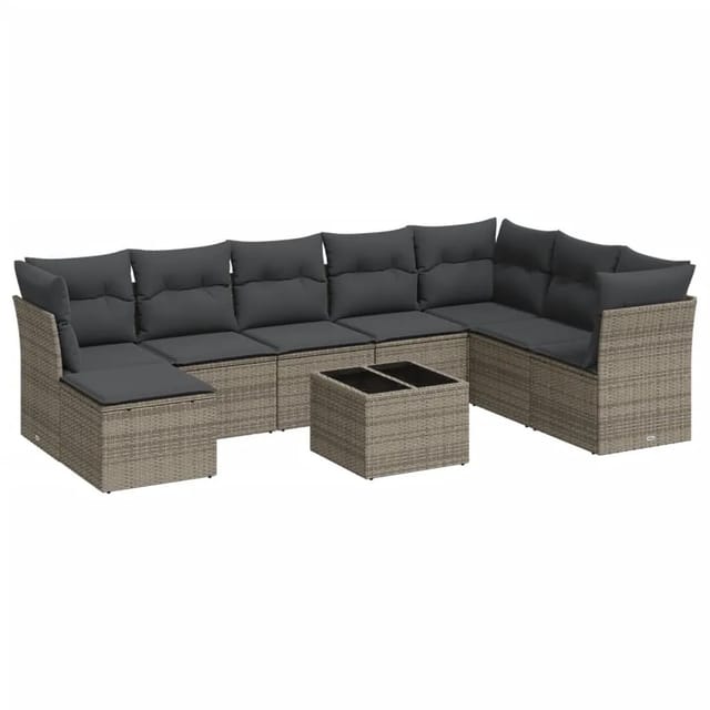 vidaXL 9-tlg Garten-Sofagarnitur mit Kissen Grau Poly Rattan Modell 48