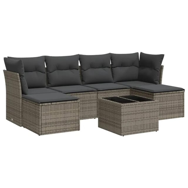 vidaXL 7-tlg Garten-Sofagarnitur mit Kissen Grau Poly Rattan Modell 62