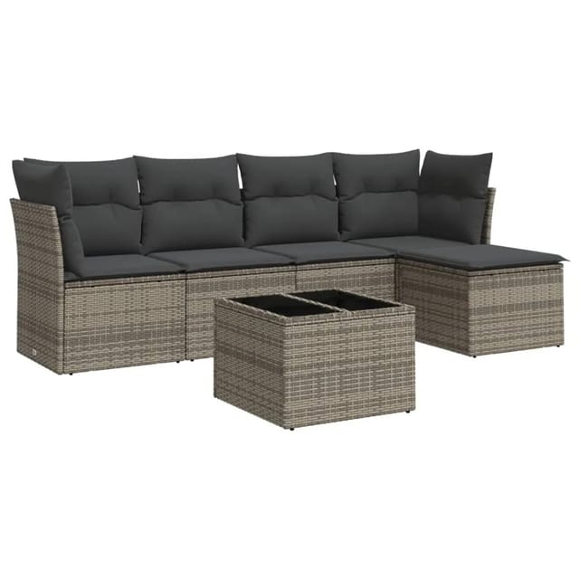 vidaXL 6-tlg Garten-Sofagarnitur mit Kissen Grau Poly Rattan Modell 45