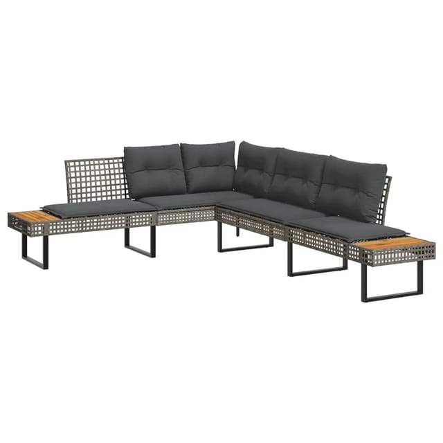 vidaXL 2-tlg Garten-Sofagarnitur mit Kissen Grau Poly Rattan Akazie Modell 1