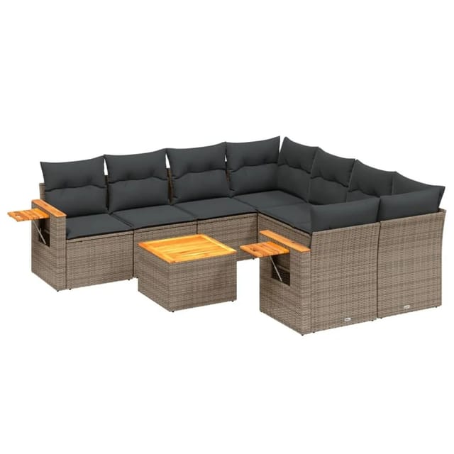 vidaXL 9-tlg Garten-Sofagarnitur mit Kissen Grau Poly Rattan Modell 112