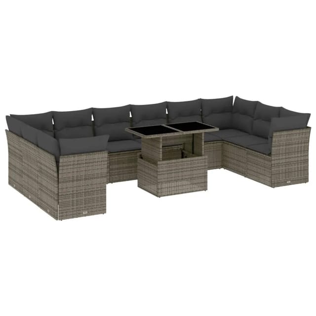 vidaXL 11-tlg Garten-Sofagarnitur mit Kissen Grau Poly Rattan Modell 85