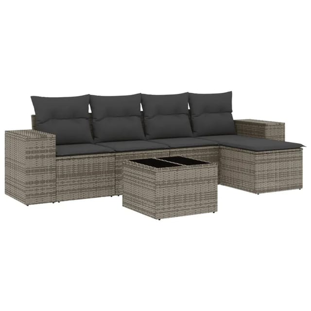 vidaXL 6-tlg Garten-Sofagarnitur mit Kissen Grau Poly Rattan Modell 154