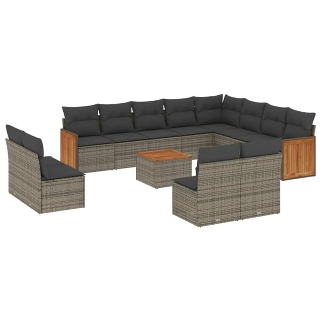 vidaXL 13-tlg Garten-Sofagarnitur mit Kissen Grau Poly Rattan Modell 39