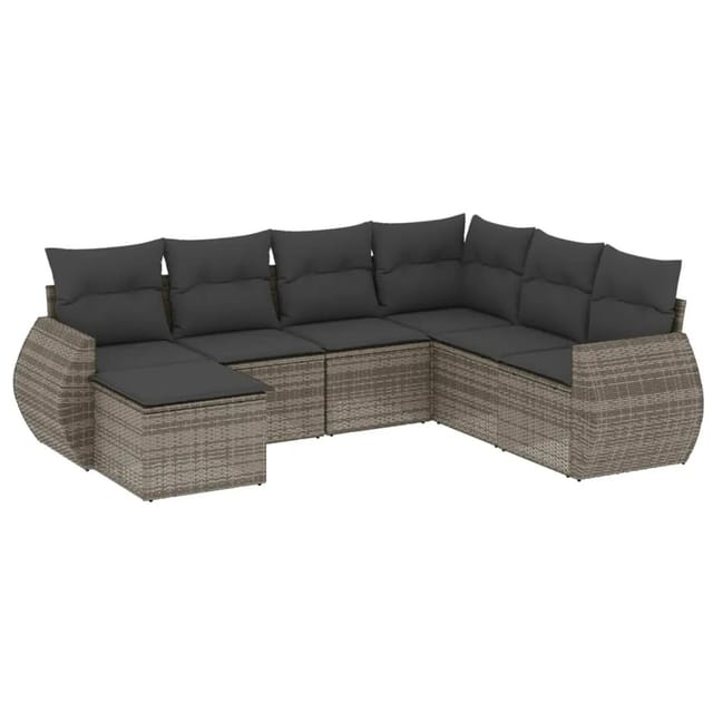vidaXL 7-tlg Garten-Sofagarnitur mit Kissen Grau Poly Rattan Modell 68