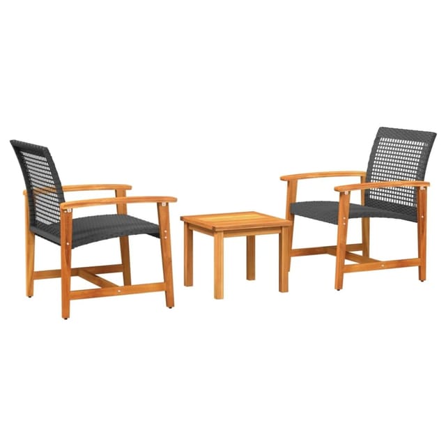 vidaXL 3-tlg Bistro-Set Schwarz Poly Rattan und Akazienholz