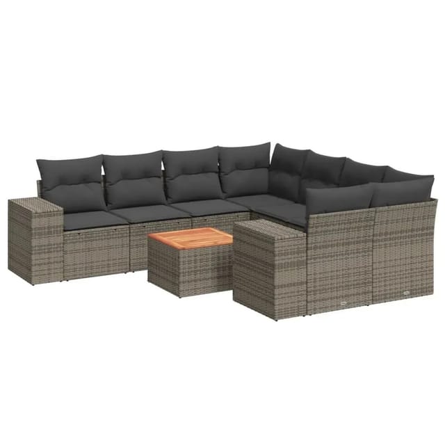 vidaXL 9-tlg Garten-Sofagarnitur mit Kissen Grau Poly Rattan Modell 103