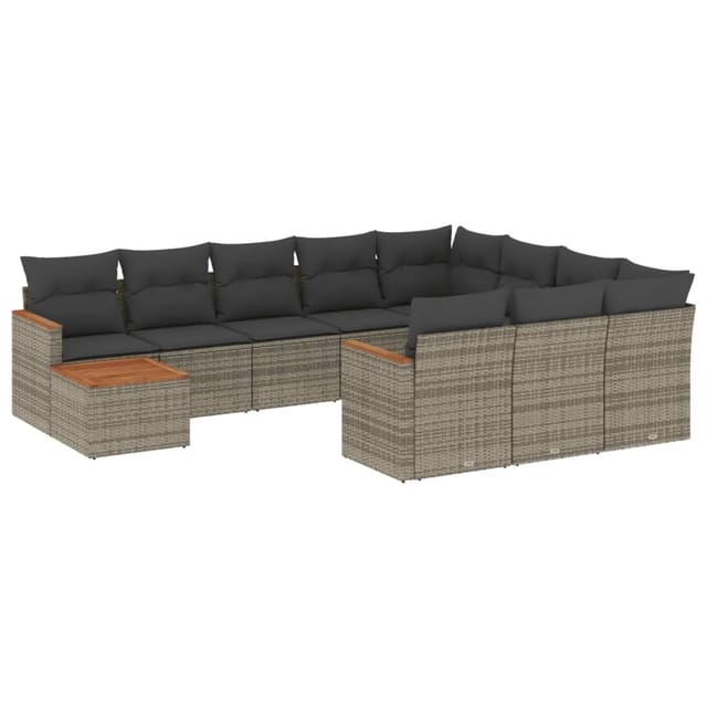 vidaXL 11-tlg Garten-Sofagarnitur mit Kissen Grau Poly Rattan Modell 72