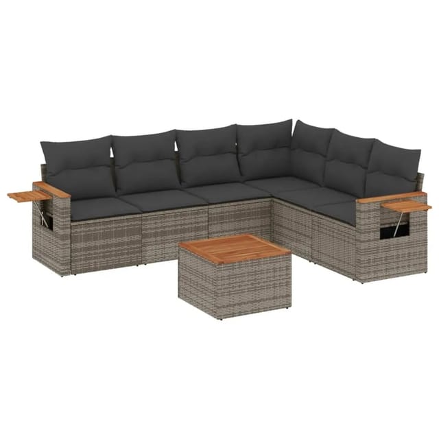 vidaXL 7-tlg Garten-Sofagarnitur mit Kissen Grau Poly Rattan Modell 64