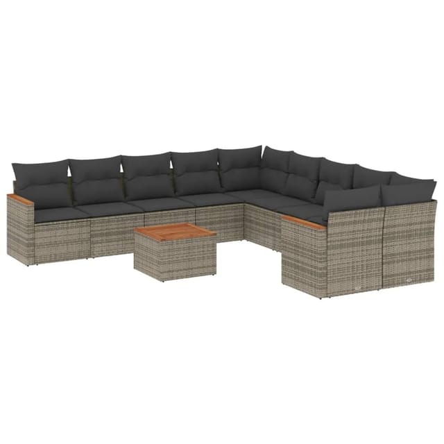 vidaXL 11-tlg Garten-Sofagarnitur mit Kissen Grau Poly Rattan Modell 63