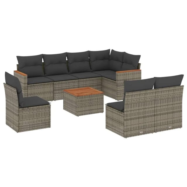 vidaXL 9-tlg Garten-Sofagarnitur mit Kissen Grau Poly Rattan Modell 49