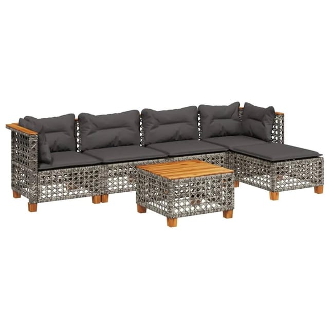 vidaXL 6-tlg Garten-Sofagarnitur mit Kissen Grau Poly Rattan Modell 186
