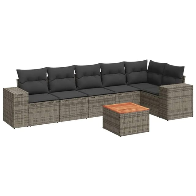 vidaXL 7-tlg Garten-Sofagarnitur mit Kissen Grau Poly Rattan Modell 48