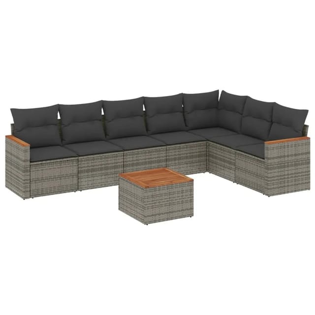 vidaXL 8-tlg Garten-Sofagarnitur mit Kissen Grau Poly Rattan Modell 125
