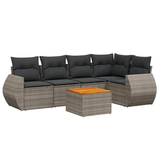 vidaXL 6-tlg Garten-Sofagarnitur mit Kissen Grau Poly Rattan Modell 81