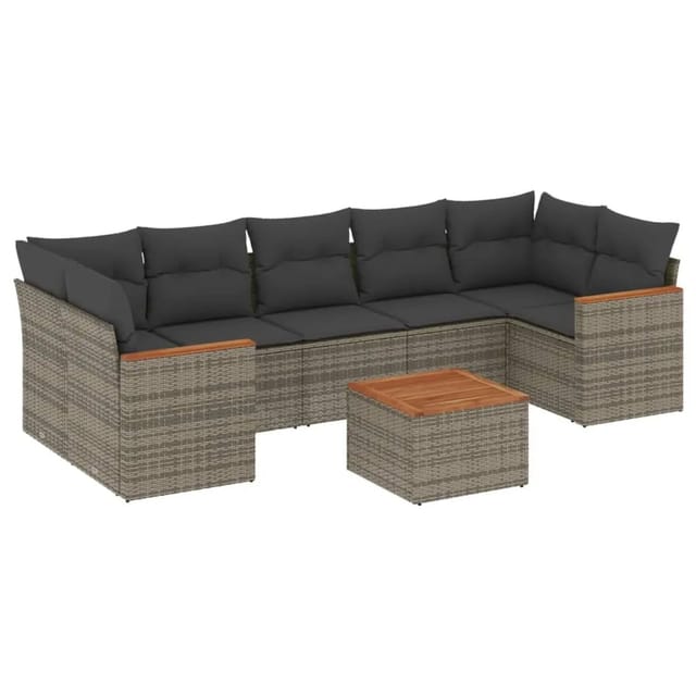 vidaXL 8-tlg Garten-Sofagarnitur mit Kissen Grau Poly Rattan Modell 51