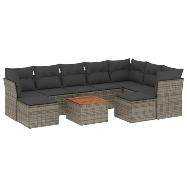 vidaXL 10-tlg Garten-Sofagarnitur mit Kissen Grau Poly Rattan Modell 62