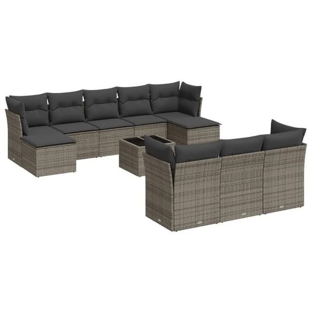 vidaXL 11-tlg Garten-Sofagarnitur mit Kissen Grau Poly Rattan Modell 24