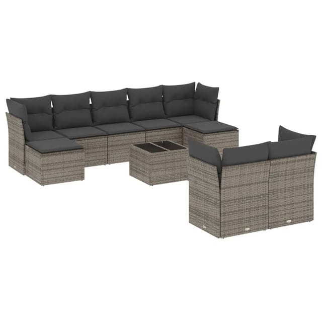 vidaXL 10-tlg Garten-Sofagarnitur mit Kissen Grau Poly Rattan Modell 49