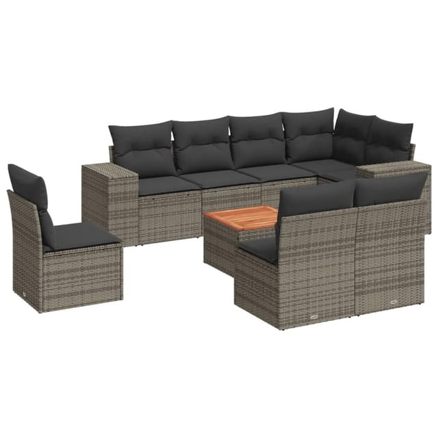 vidaXL 9-tlg Garten-Sofagarnitur mit Kissen Grau Poly Rattan Modell 46