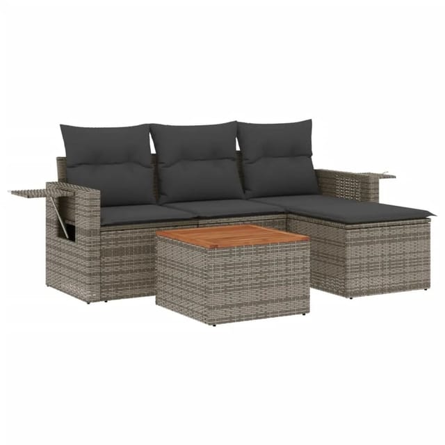 vidaXL 5-tlg Garten-Sofagarnitur mit Kissen Grau Poly Rattan Modell 74