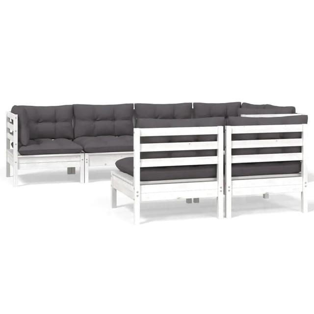 vidaXL 7-tlg Garten-Lounge-Set mit Kissen Weiß Kiefer Massivholz Modell 11