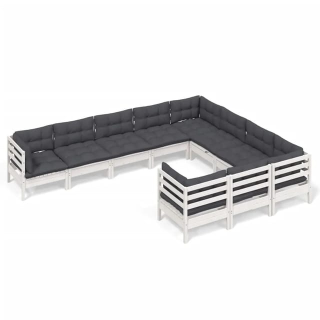 vidaXL 10-tlg Garten-Lounge-Set mit Kissen Weiß Kiefernholz Modell 2