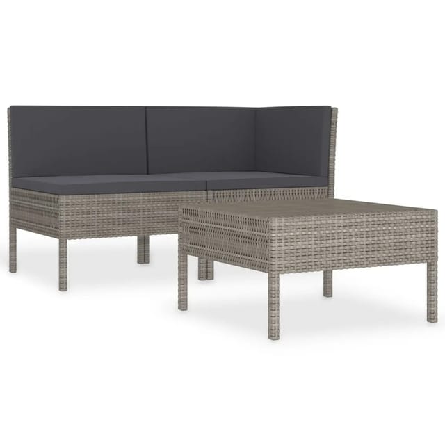 vidaXL 3-tlg Garten-Lounge-Set mit Auflagen Poly Rattan Grau Modell 1