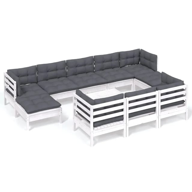 vidaXL 11-tlg Garten-Lounge-Set mit Kissen Weiß Kiefer Massivholz Modell 23