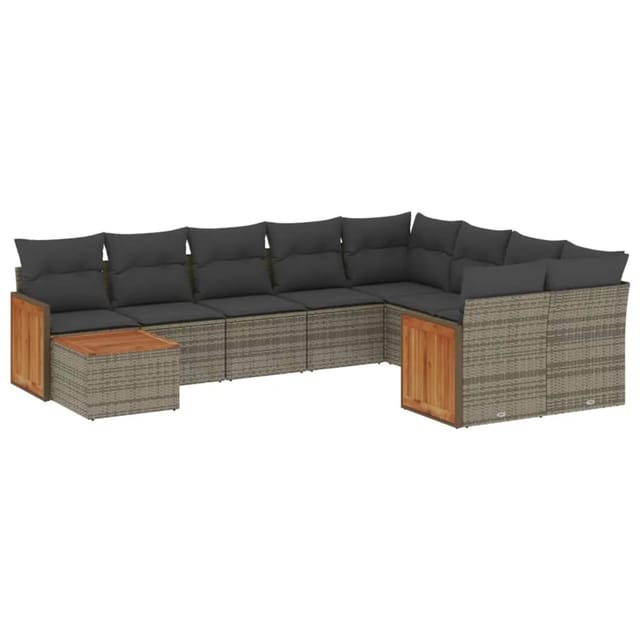 vidaXL 10-tlg Garten-Sofagarnitur mit Kissen Grau Poly Rattan Modell 77