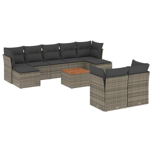 vidaXL 10-tlg Garten-Sofagarnitur mit Kissen Grau Poly Rattan Modell 61