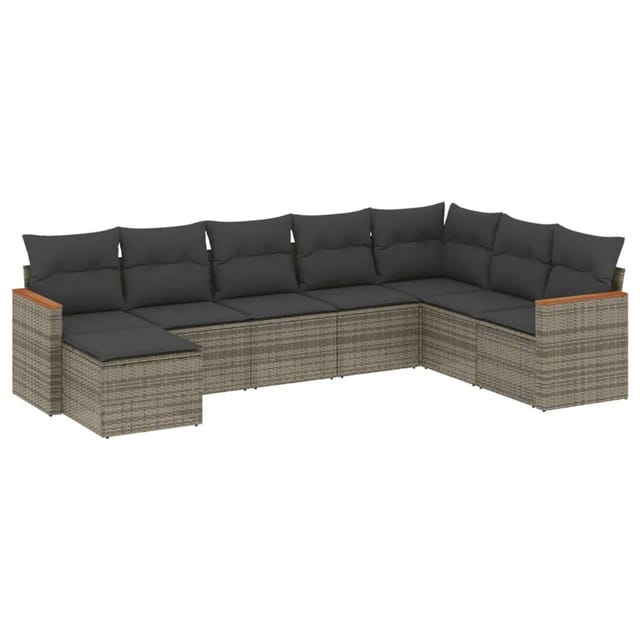 vidaXL 8-tlg Garten-Sofagarnitur mit Kissen Grau Poly Rattan Modell 120
