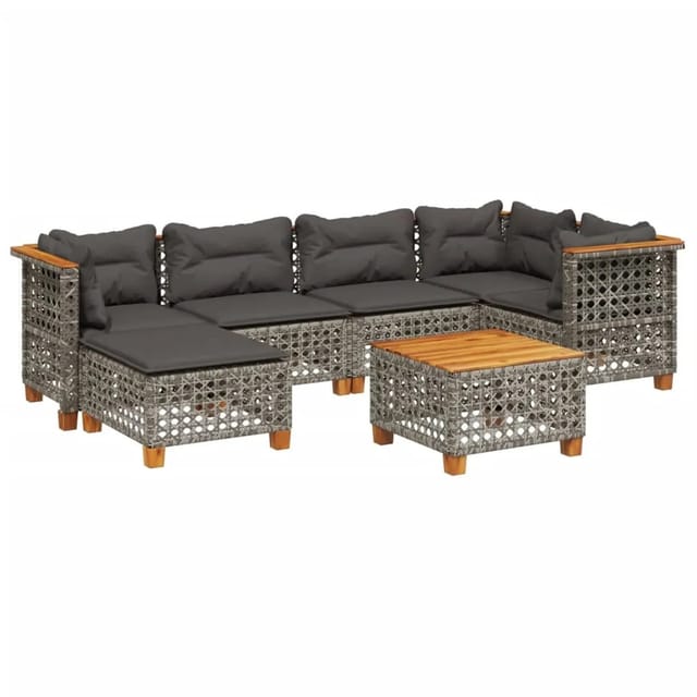 vidaXL 7-tlg Garten-Sofagarnitur mit Kissen Grau Poly Rattan Modell 192