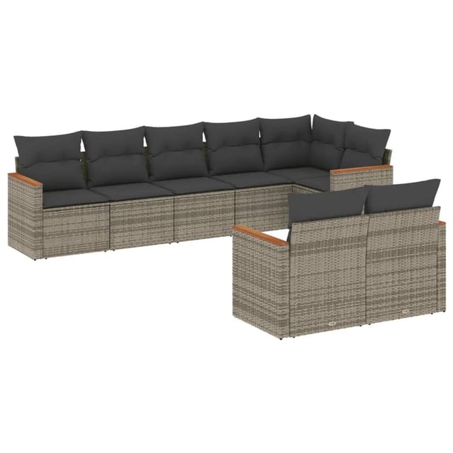 vidaXL 8-tlg Garten-Sofagarnitur mit Kissen Grau Poly Rattan Modell 133