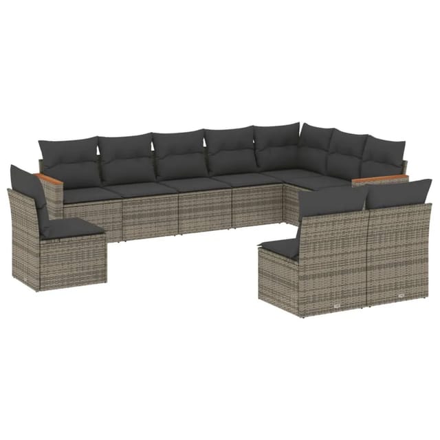 vidaXL 10-tlg Garten-Sofagarnitur mit Kissen Grau Poly Rattan Modell 83