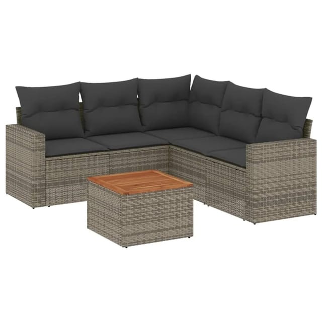 vidaXL 6-tlg Garten-Sofagarnitur mit Kissen Grau Poly Rattan Modell 87