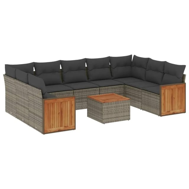 vidaXL 10-tlg Garten-Sofagarnitur mit Kissen Grau Poly Rattan Modell 75