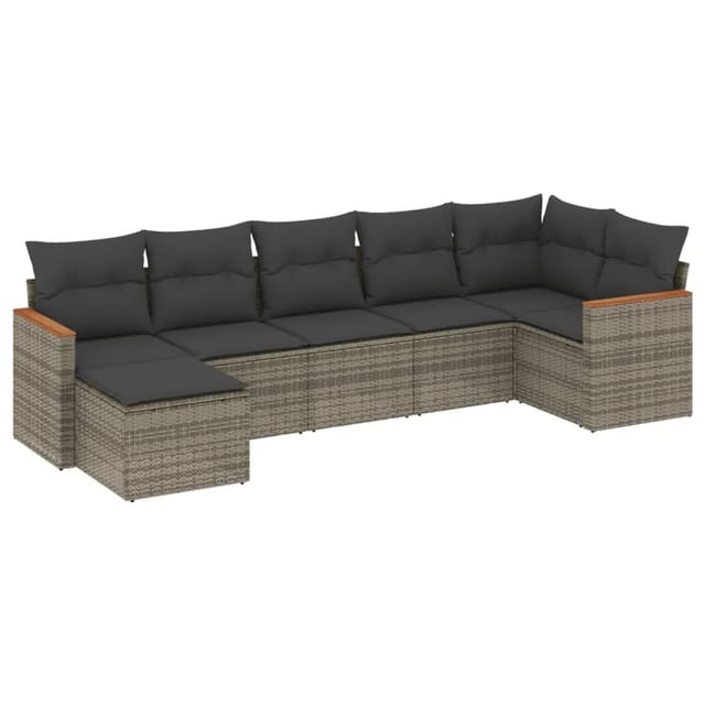 vidaXL 7-tlg Garten-Sofagarnitur mit Kissen Grau Poly Rattan Modell 138
