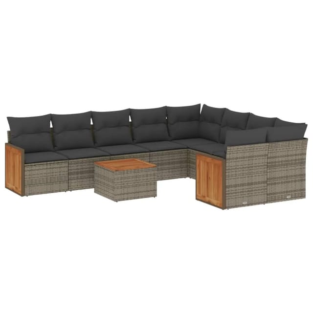 vidaXL 10-tlg Garten-Sofagarnitur mit Kissen Grau Poly Rattan Modell 91